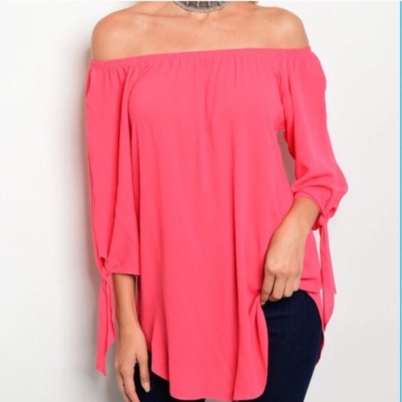 Coral Off the Shoulder top - Picture 3 of 7